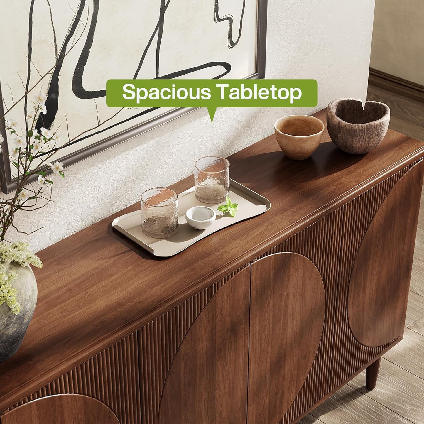 59-Inch Buffet Cabinet Sideboard with Storage, Modern Sideboard Buffet Table with Doors for Living Room, Dining Room (Walnut)