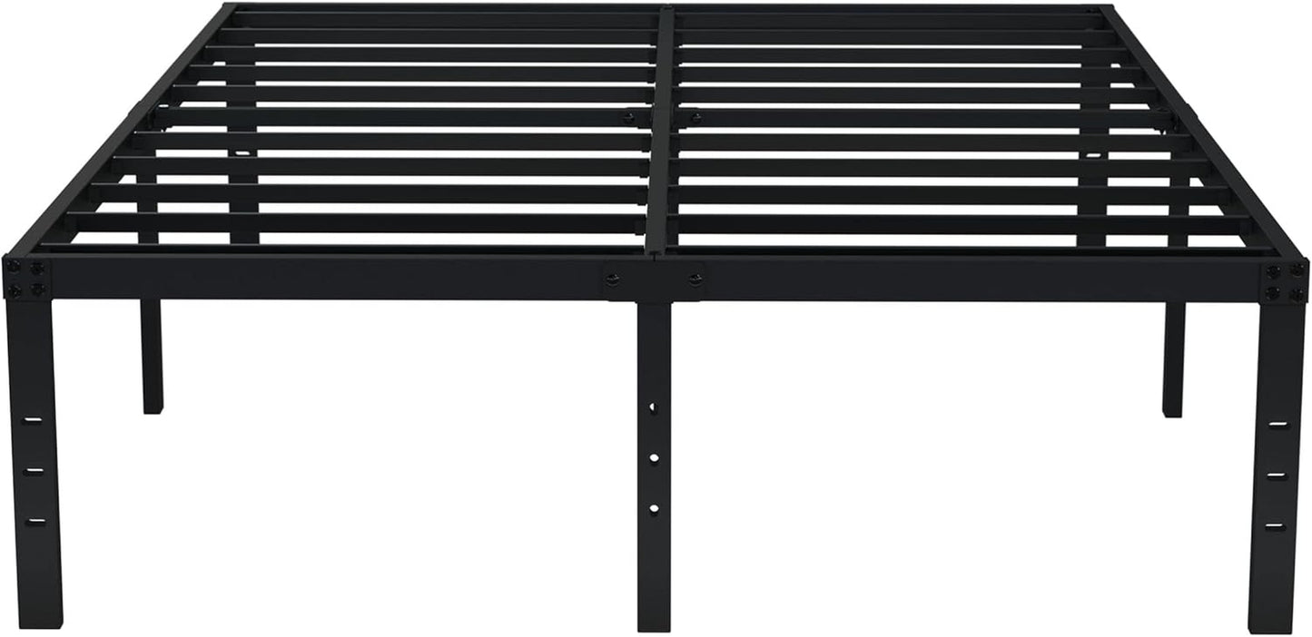 Queen Bed Frame No Box Spring Needed 18 Inch Heavy Duty Metal Tall Platform Bed Frame Queen Size with Large Storage Space, Easy Assembly, Black