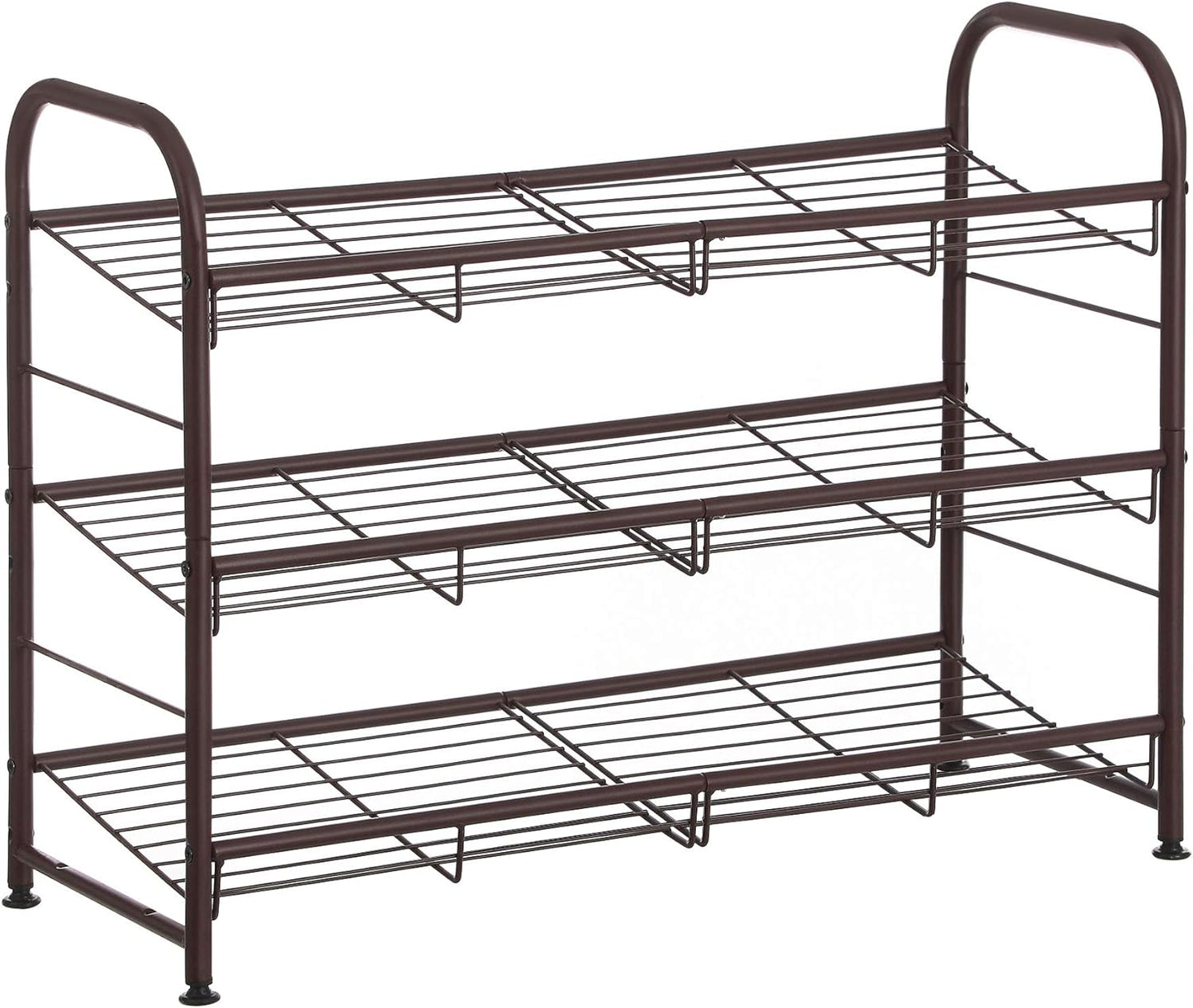Stackable Shoe Rack, 4 Tier Metal Shoes Rack Storage Shelf, Holds up to 20 Pairs Shoes, Adjustable Slanted Shelves Tower Organizer for Closet Entryway Small Spaces, Bronze