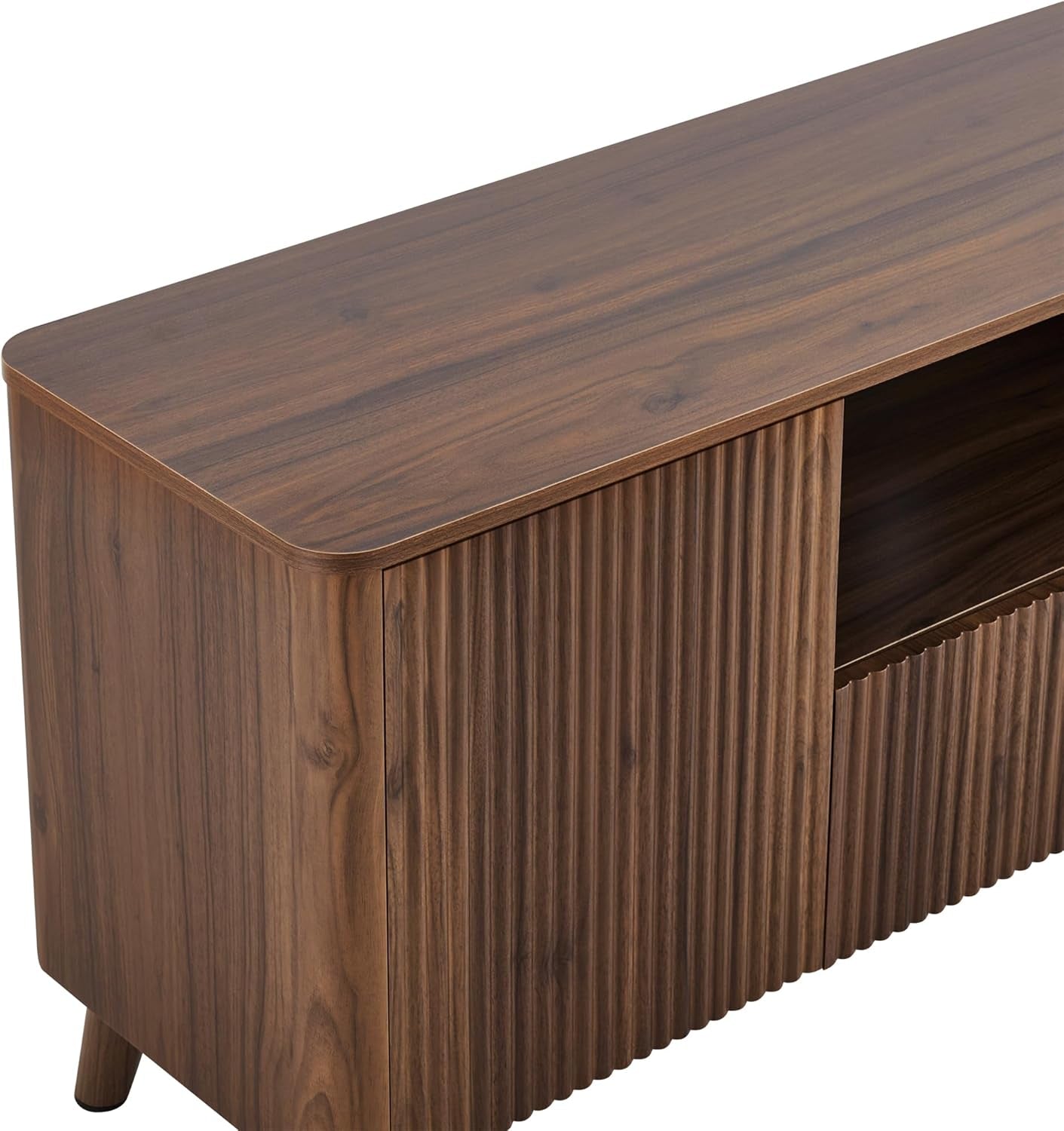 TV Stands for Living Room, Mid Century Modern TV Stand for 80 Inch TV with Storage, Drawers, Adjustable Shelves, Walnut