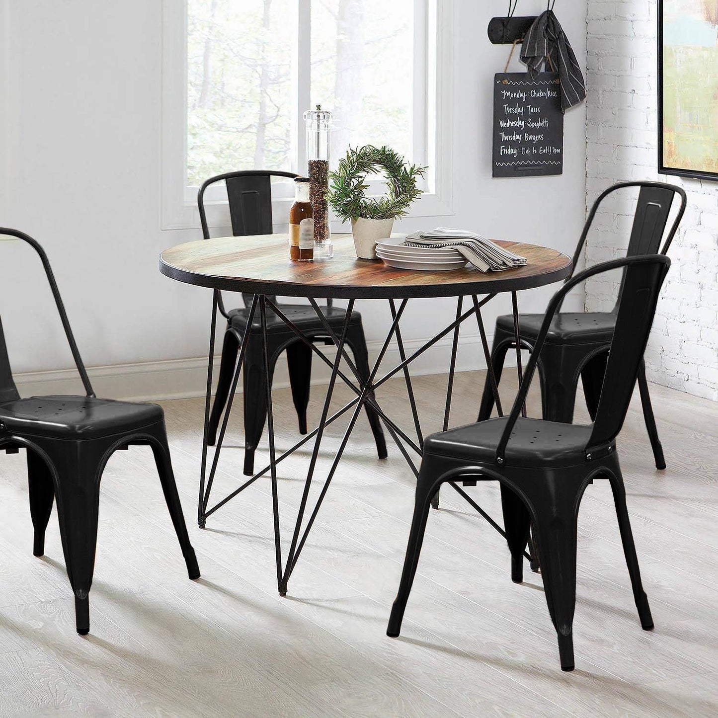 Metal Dining Chair Set of 4, 18 Inch Seat Height Chair, Stackable Classic Trattoria Metal Chairs 300 Weight Capacity for Indoor Outdoor Home Kitchen Patio Cafe Restaurant Use