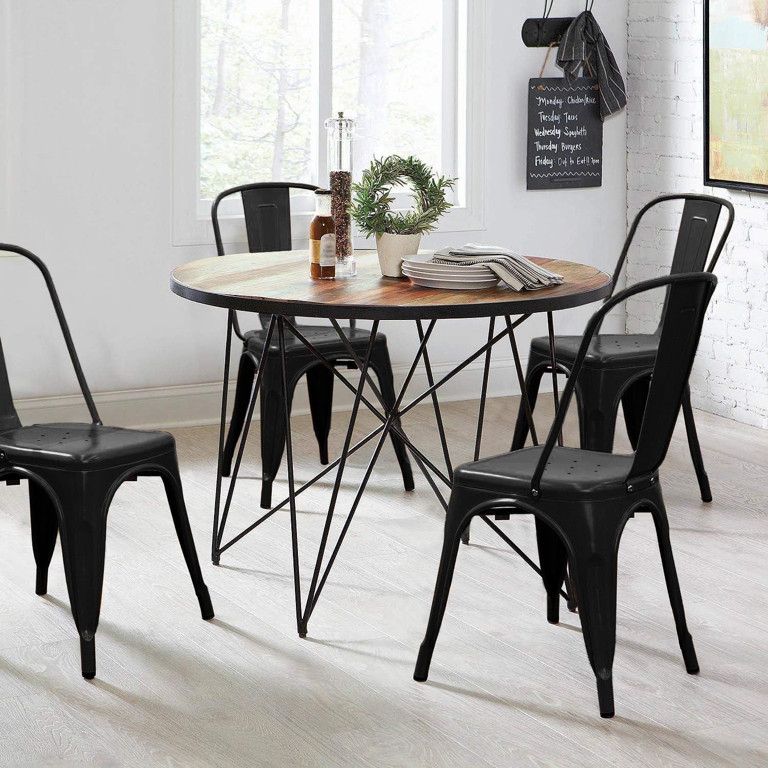 Metal Dining Chair Set of 4, 18 Inch Seat Height Chair, Stackable Classic Trattoria Metal Chairs 300 Weight Capacity for Indoor Outdoor Home Kitchen Patio Cafe Restaurant Use