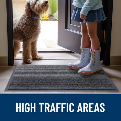 Front Door Mat Indoor Outdoor Entrance, 2-Pack 29.5 X 17 Inch, Waterproof Heavy Duty Doormat, Fade Resistant, Low Profile, Easy Clean Patio Porch Welcome Floor Mats for Entry, Grey