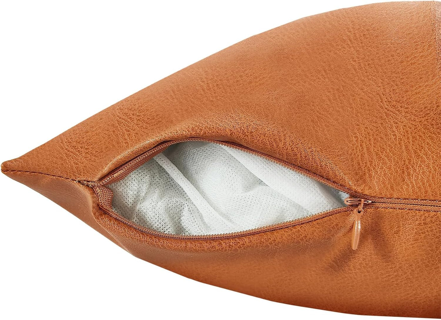 Faux Leather Throw Pillow Cover 18X18 Inch Set of 2 Brown Outdoor Modern Farmhouse Solid Decorative Pillow Covers for Room Couch Living Bedroom Bed Sofa