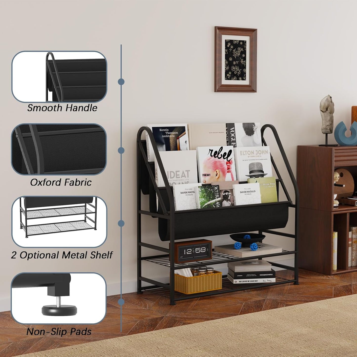Vinyl Record Storage with Vinyl Shelf Display, Large Capacity Record Player Stand up to 300 Albums 12" D X 31" W X 33" H, Vinyl Record Holder for Lp/Cd/Dvd/Magazine/Books/Album, Black