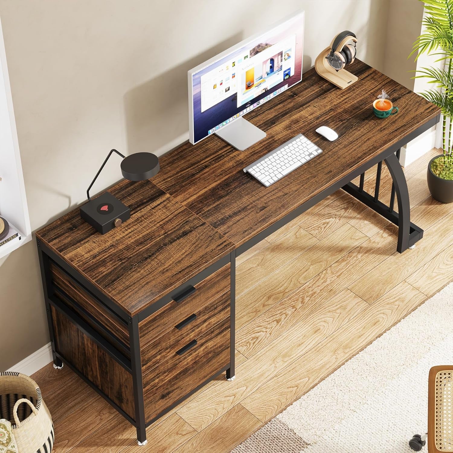 Computer Desk with 3 Drawers, 59-Inch PC Desk with Reversible Drawers, Industrial Study Writing Table Workstation with File Storage for Home Office, Rustic Brown