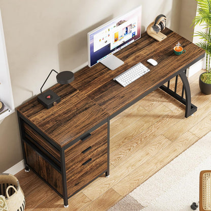 Computer Desk with 3 Drawers, 59-Inch PC Desk with Reversible Drawers, Industrial Study Writing Table Workstation with File Storage for Home Office, Rustic Brown