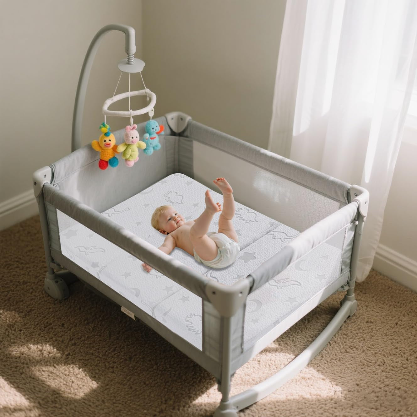 Trifold Pack and Play Mattress 38"X26", Pack N Play Mattresses with Dual Sided Soft & Firm Memory Foam Foldable Portable Crib Baby Mattress with Washable Cover and Carry Bag