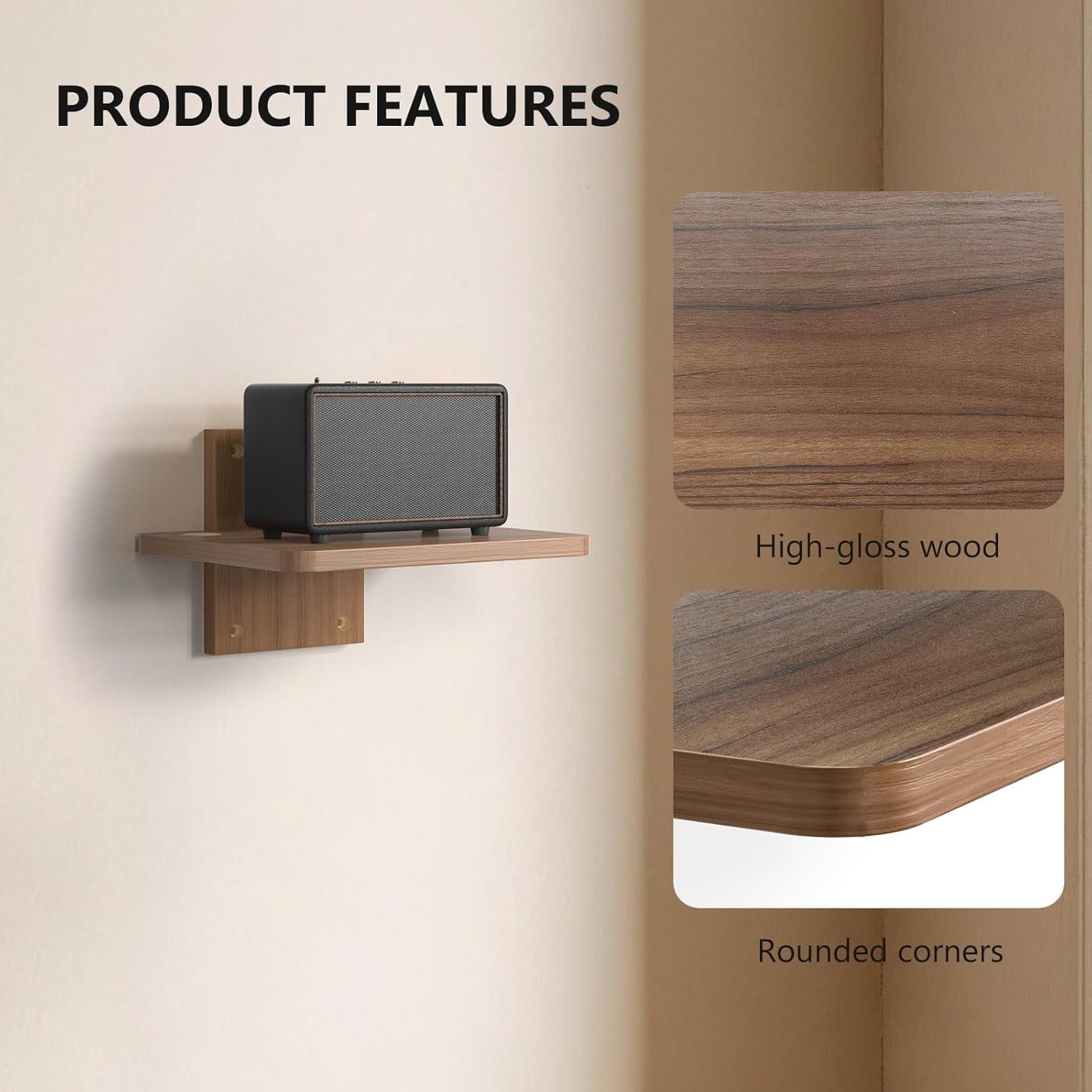 Floating TV Shelf, 1 Tier Projector Shelf for DVD Players, Routers, Game Consoles, Cable Boxes, Living Room Decor Accessories, Wall Mount Shelves Holds up to 22Lbs (CS201N), 1-Shelf, Walnut Brown