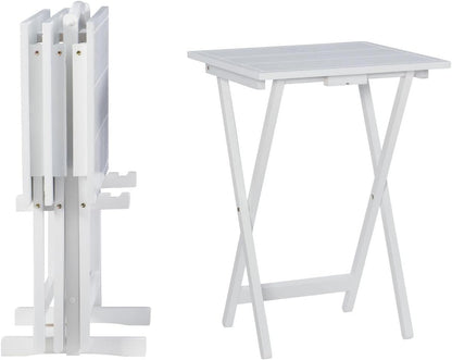 Linon Lisbon Five Piece Farmhouse Plank-Style Top Tray Table Set in White Wood