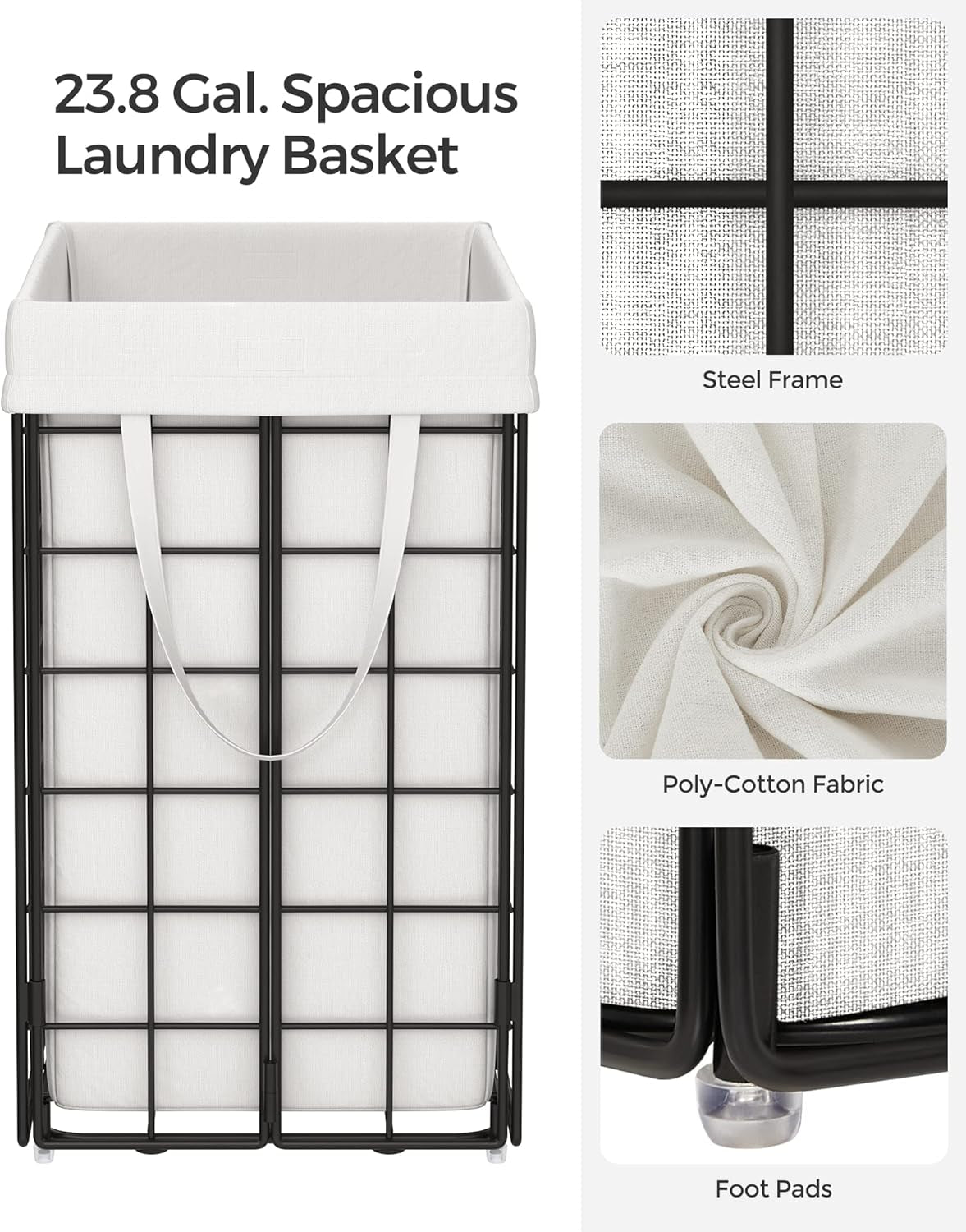 Laundry Hamper, 23.8 Gal. (90L) Laundry Basket, Collapsible Clothes Hamper, Black and White ULCB190W01