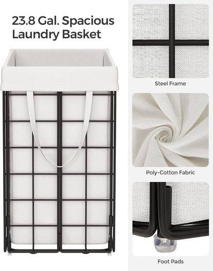 Laundry Hamper, 23.8 Gal. (90L) Laundry Basket, Collapsible Clothes Hamper, Black and White ULCB190W01