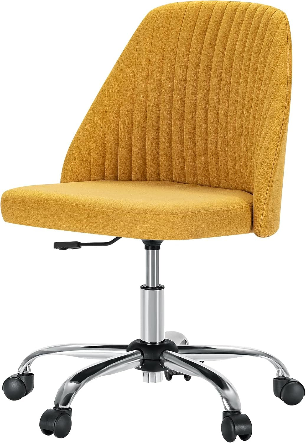 Office Desk Chair, Modern Cute Rolling Vanity Swivel Task Chairs with Wheels, Comfortable Back Seat Armless for Home, Bedrooms, Office, Study, Student, Adults, Make-Up, Dressing Room, Yellow