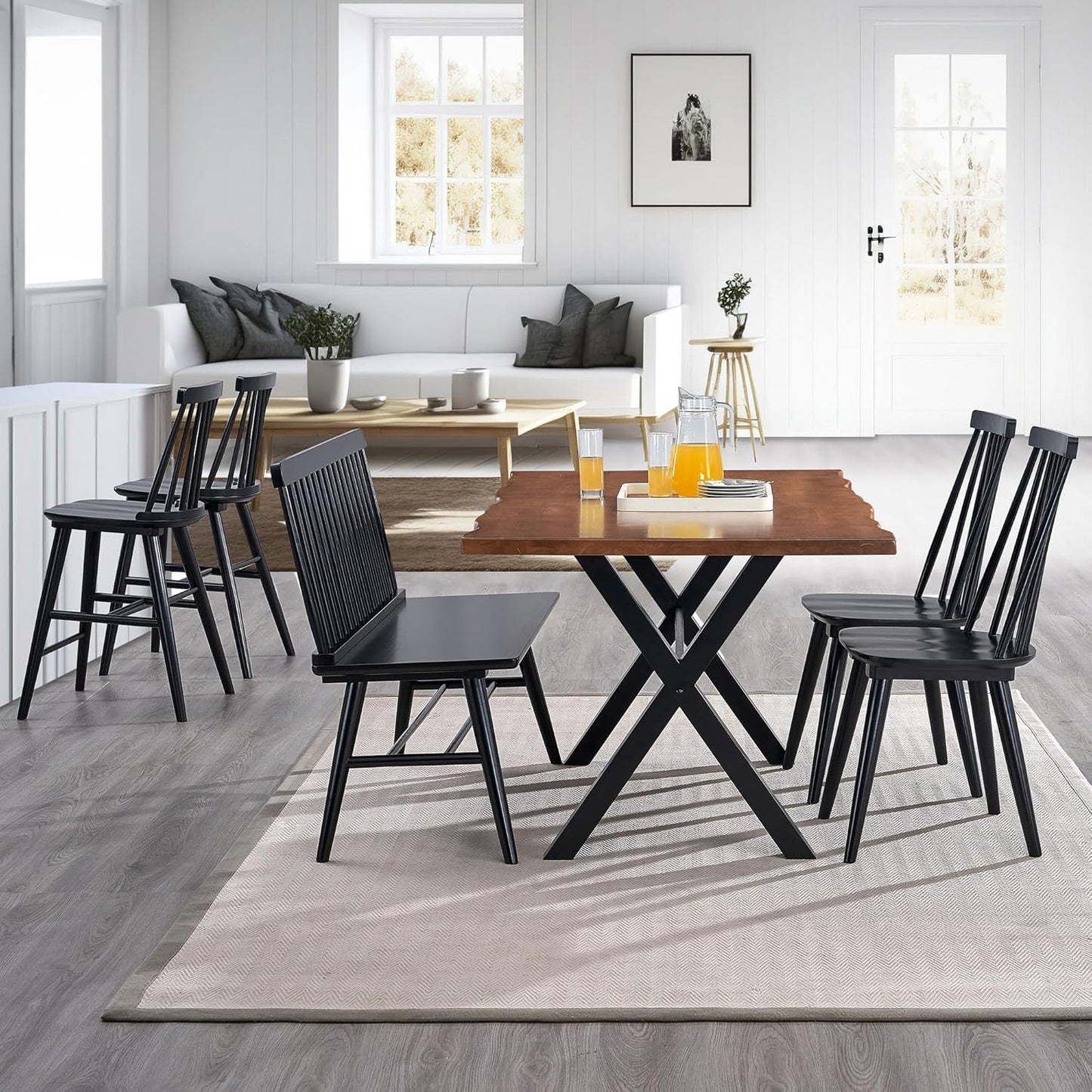 Dining Chairs Set of 4 Wood Dining Room Chair Black Spindle Side Kitchen Room Country Farmhouse Chairs Black