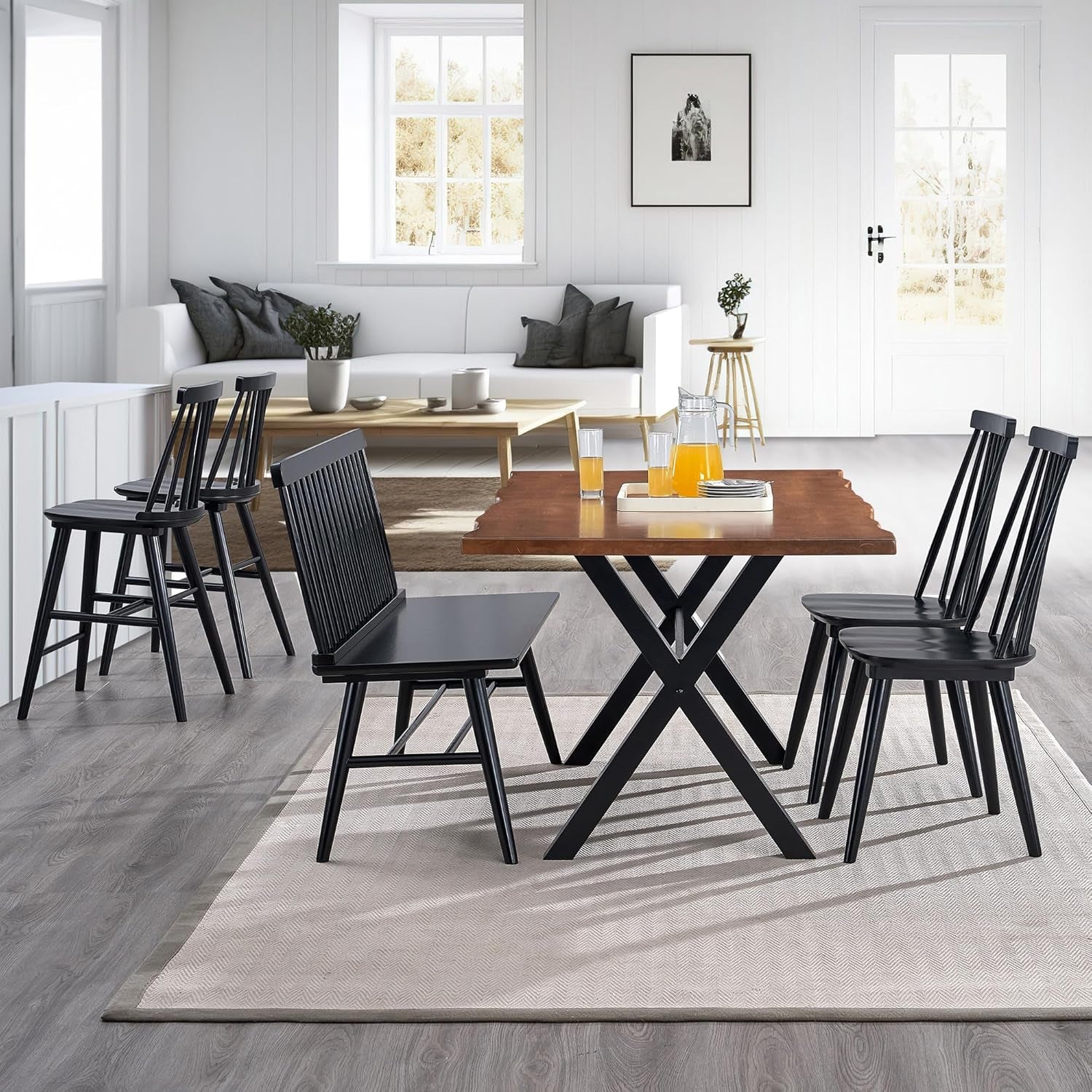 Dining Chairs Set of 4 Wood Dining Room Chair Black Spindle Side Kitchen Room Country Farmhouse Chairs Black
