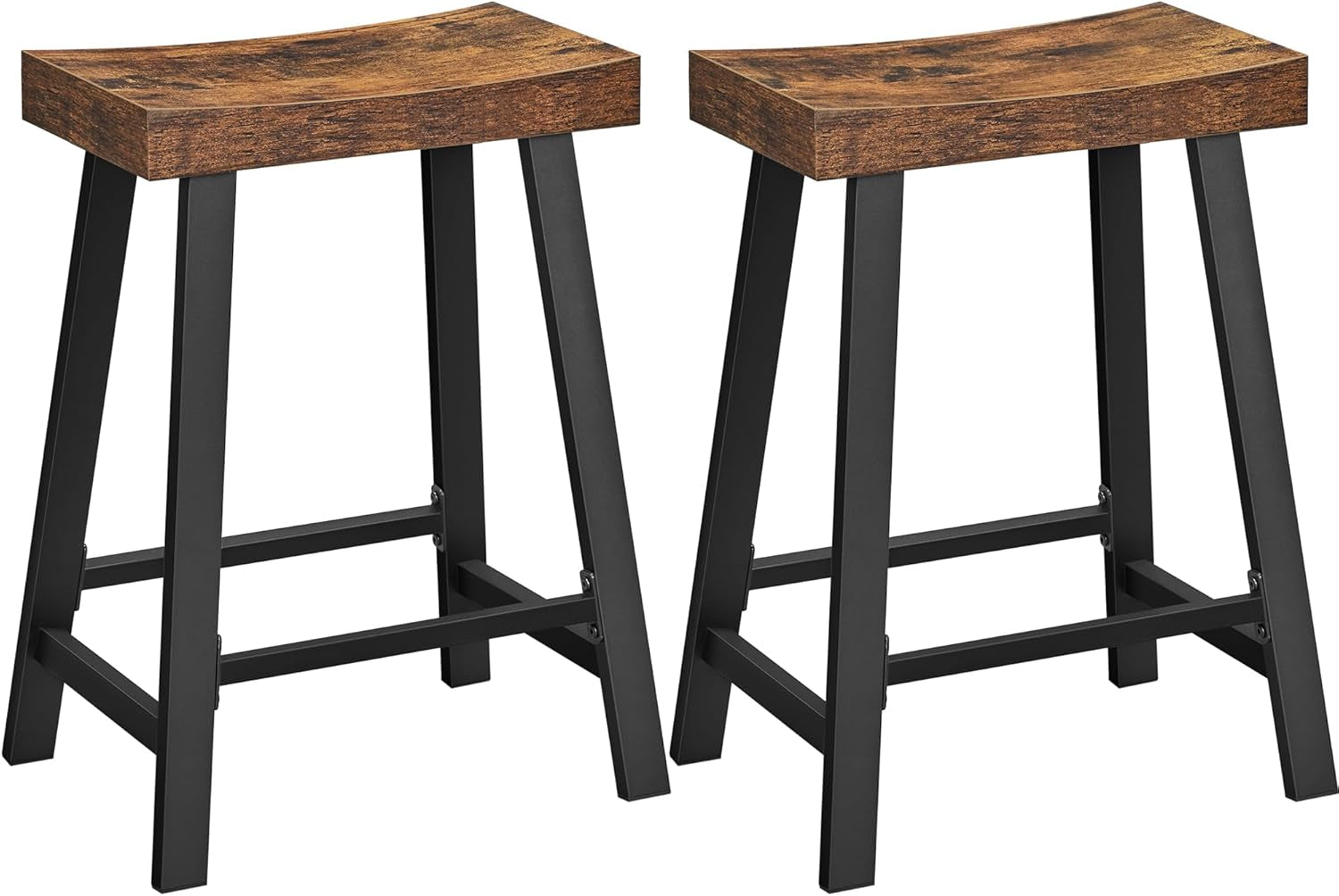 Bar Stools, Set of 2 Bar Chairs, Kitchen Breakfast Bar Stools with Footrest, 23.6 Inches High, Industrial in Living Room, Party Room, Rustic Brown and Black ULBC074B01
