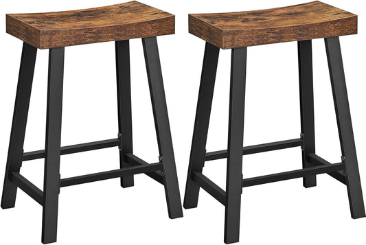 Bar Stools, Set of 2 Bar Chairs, Kitchen Breakfast Bar Stools with Footrest, 23.6 Inches High, Industrial in Living Room, Party Room, Rustic Brown and Black ULBC074B01