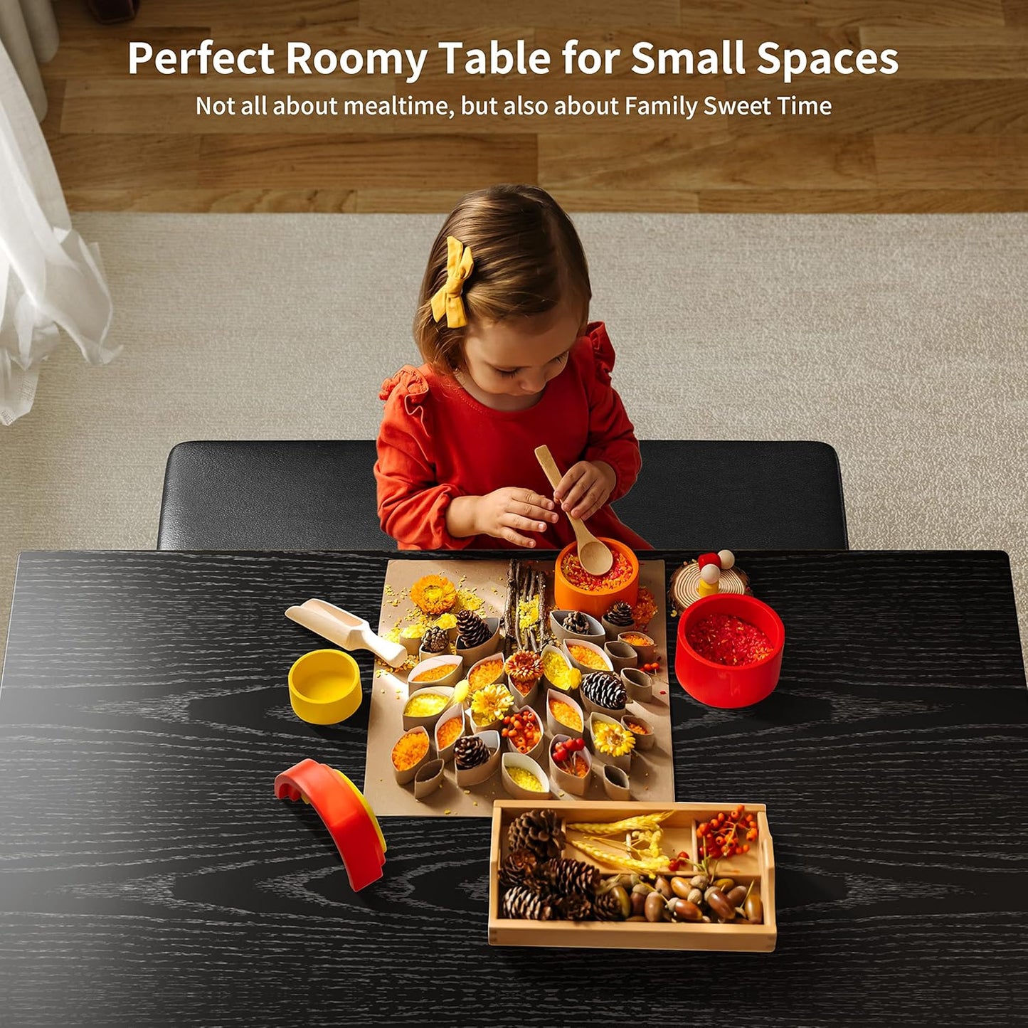 5 Piece Dining Table Set for 4, Modern Metal & Wood Kitchen Dinner Table with 4 Chairs, Space-Saving Dining Room Furniture Table & Chair Sets for Small Spaces & Apartment, Black