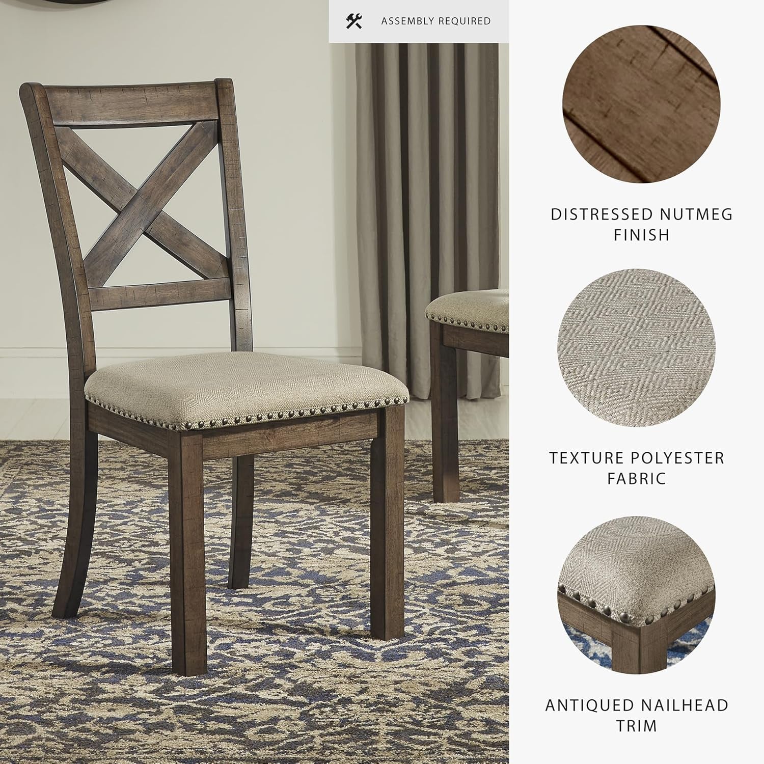 Moriville Modern Farmhouse 19" Upholstered Dining Room Chair, 2 Count, Brown
