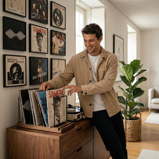 Decorative Vinyl Record Storage for up to 75 Single Records – Sturdy LP Holder Stand Organizes All Your Favorite Classic, Oldies, or Recent Hit Albums in Style