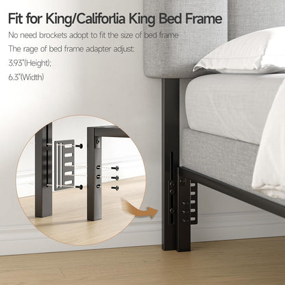 Adjustable Headboard for King/California King Size Bed Frame, Linen Fabric Bed Headboard with Storage & RGB LED Light in Modern Vertical Channel Design, Light Grey