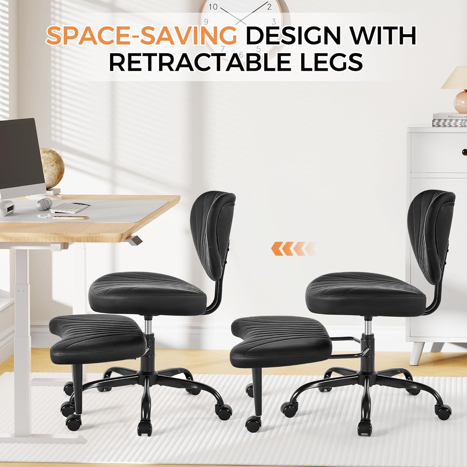 Cross Legged Office Chair, Ergonomic Criss Cross Chair with Wheels, 360° Swivel Height-Adjustable Meditation Chair for Yoga & ADHD, Wide Kneeling Chair with Strong Lumbar Support (Black) BPY01B