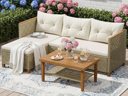 Wicker Patio Furniture Set, 3 Pieces Outdoor Sofa with Tufted Pillow,Pe Rattan Small Sectional Couch Set for Backyard, Deck,Porch & Poolside(Brown)