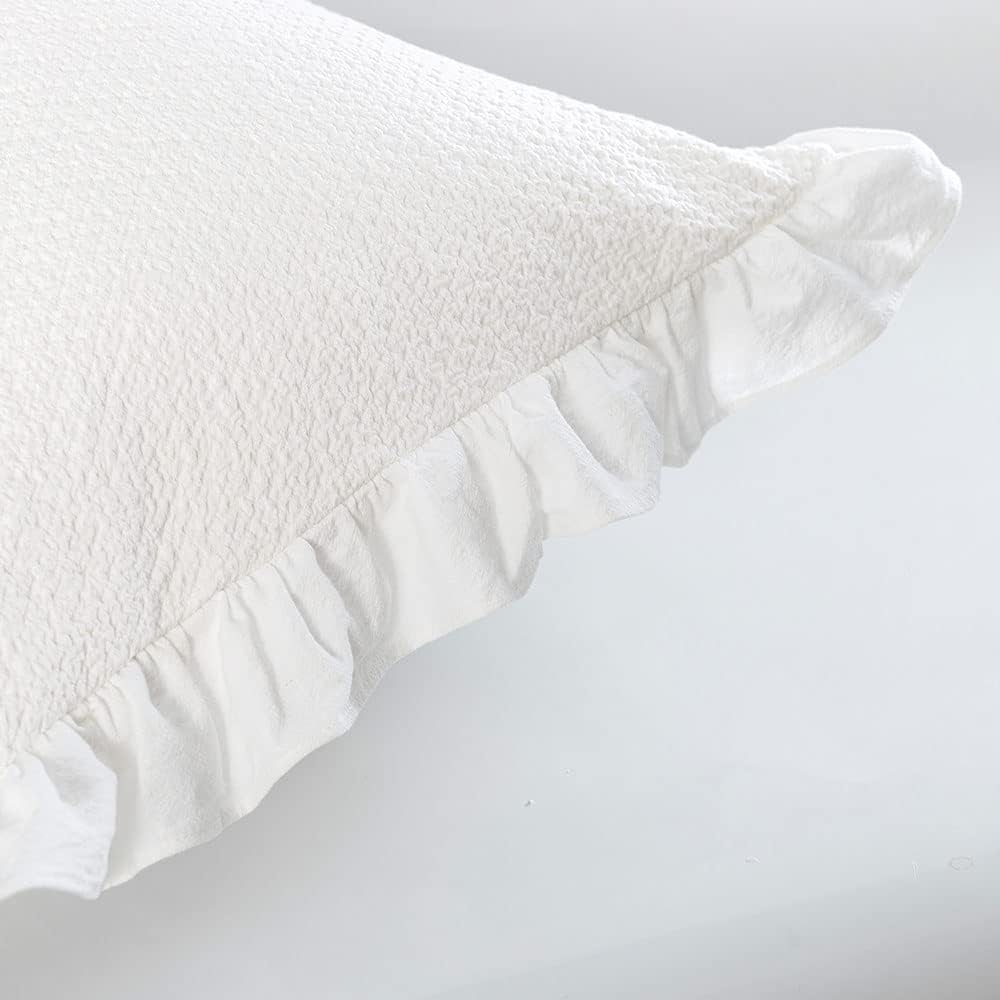 Pillow Shams Set of 2 Pure Cotton Champray Ruffled Edge,Thick and Solid Washed Dobby Heavy Fabric King 20X36 Inches