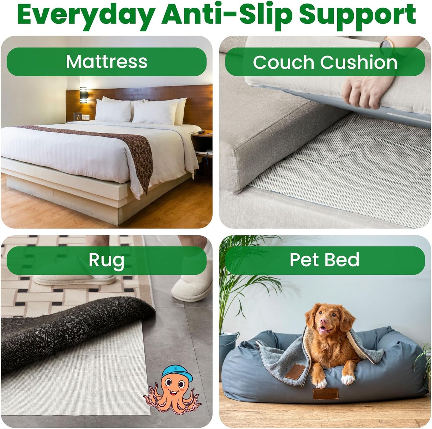Non Slip Mattress Gripper Pad Stop Mattress, Keep Topper from Sliding - anti Slip Grip Pads Holder Stop Couch Cushion, Sofa Cushions, Patio & Furniture to Prevent Sliding (Queen)