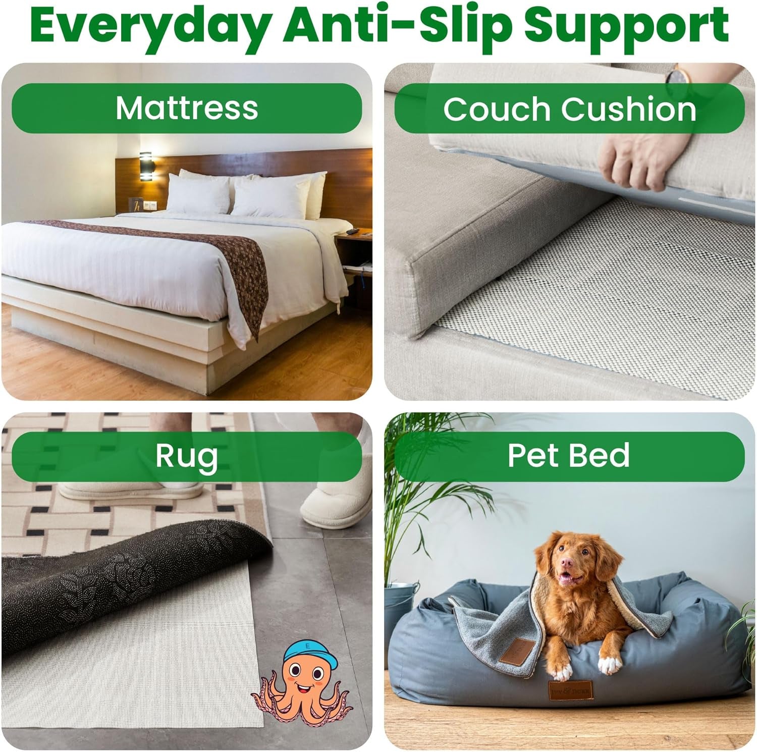 Non Slip Mattress Gripper Pad Stop Mattress, Keep Topper from Sliding - anti Slip Grip Pads Holder Stop Couch Cushion, Sofa Cushions, Patio & Furniture to Prevent Sliding (Queen)