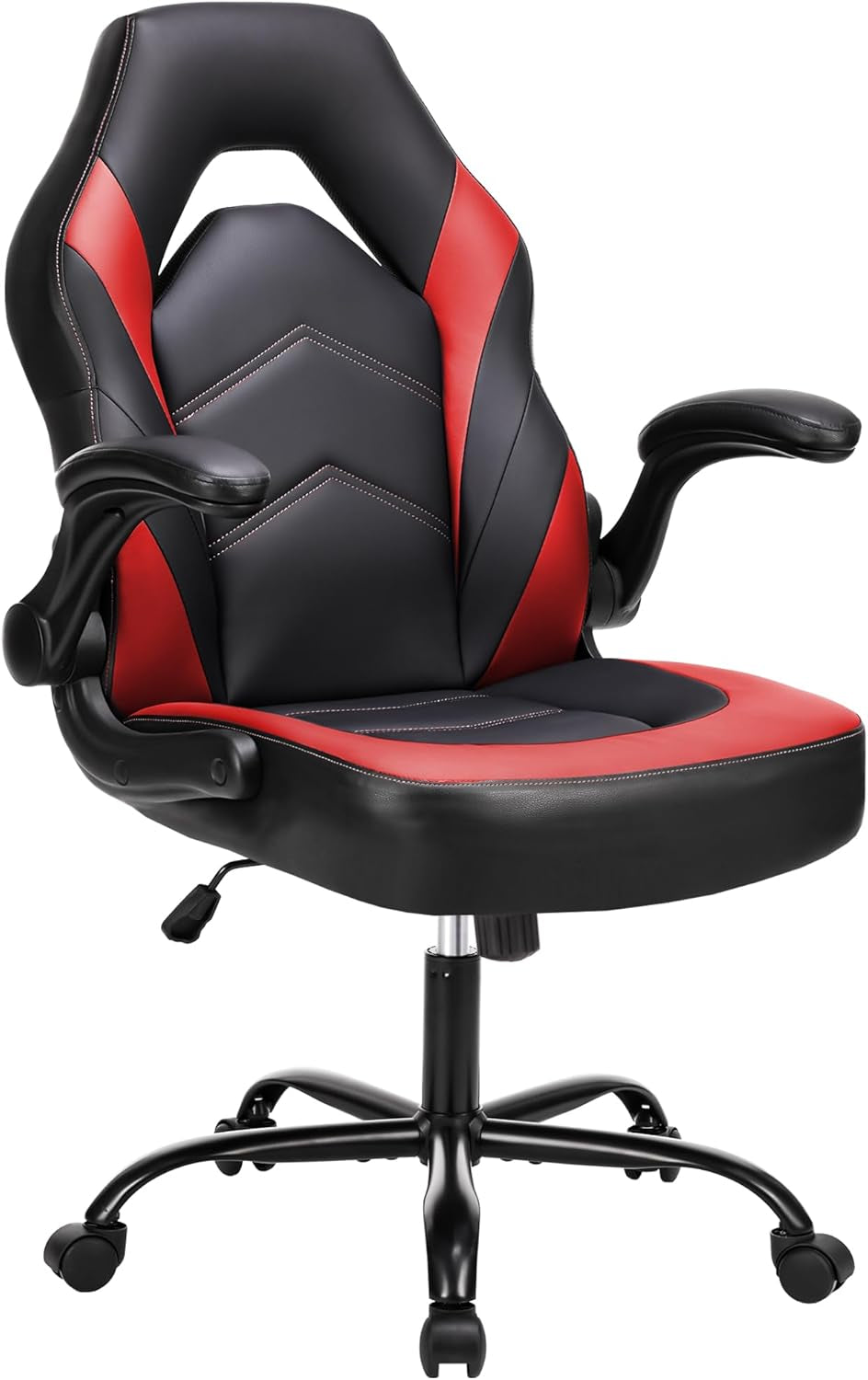 Ergonomic Computer Gaming Chair with Flip-Up Armrest, Height Adjustable PU Leather Home Office Desk Chair with Lumbar Support Swivel Wheels and for Adults and Kids, Scarlet Red