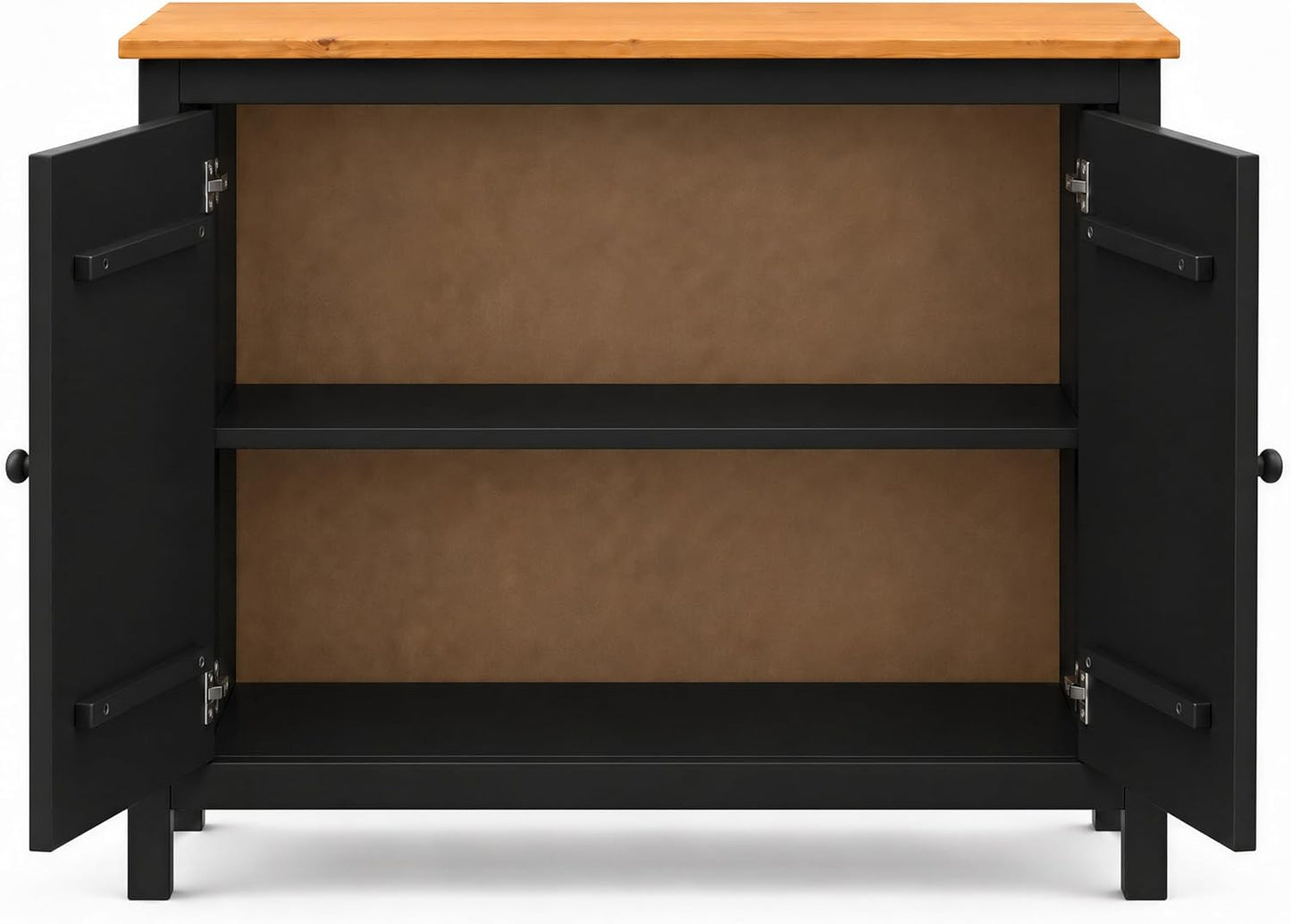 44" Wide Black & Pine Top Solid Pine Shaker Sideboard Buffet Cabinet — 2 Doors Adjustable Shef — No Drawer · Anti-Tip Included — Two-Tone Modern Finish