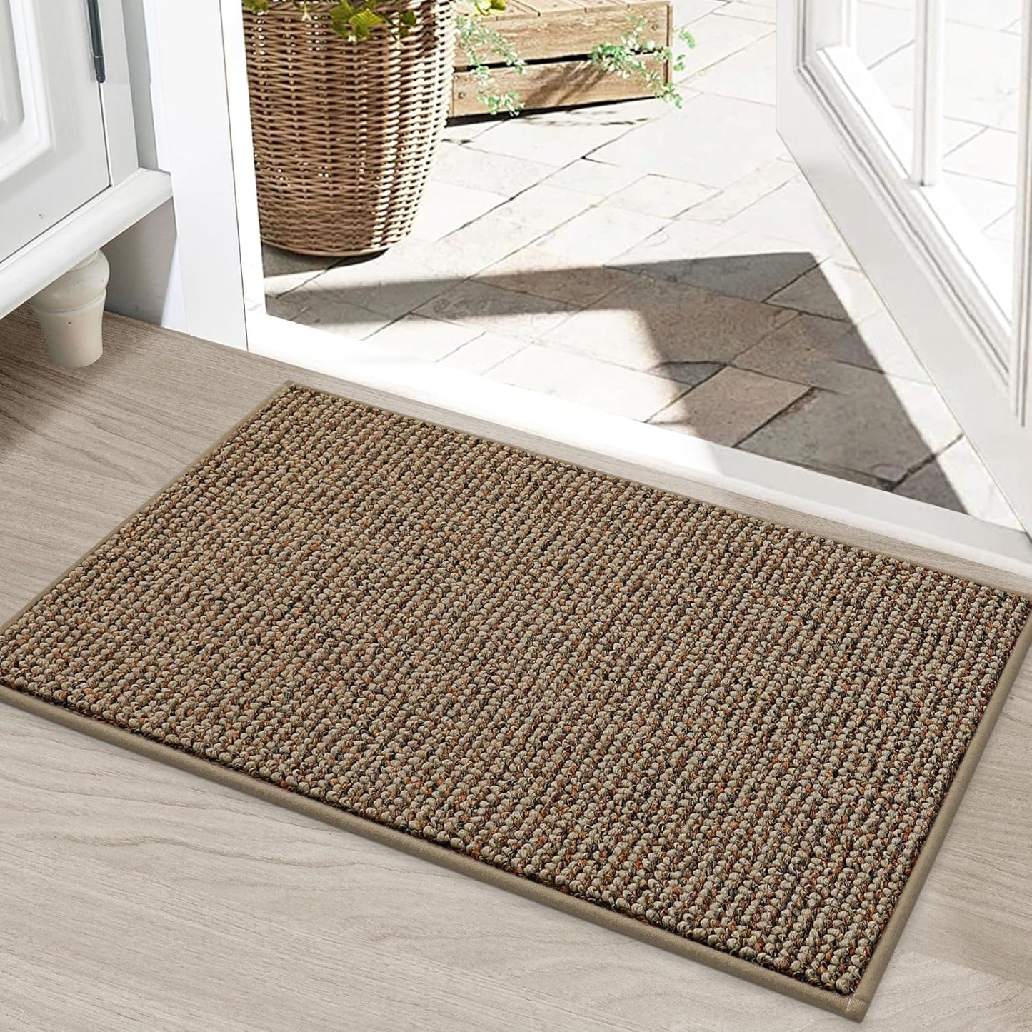 Dirt Trapper Door Mat 20" X 32", Non-Slip Washable Doormats Entrance Mat, Dirt Resistant and Absorbent Welcome Mat, Low Profile Floor Mats for Front Back Door and Entryway, Beige