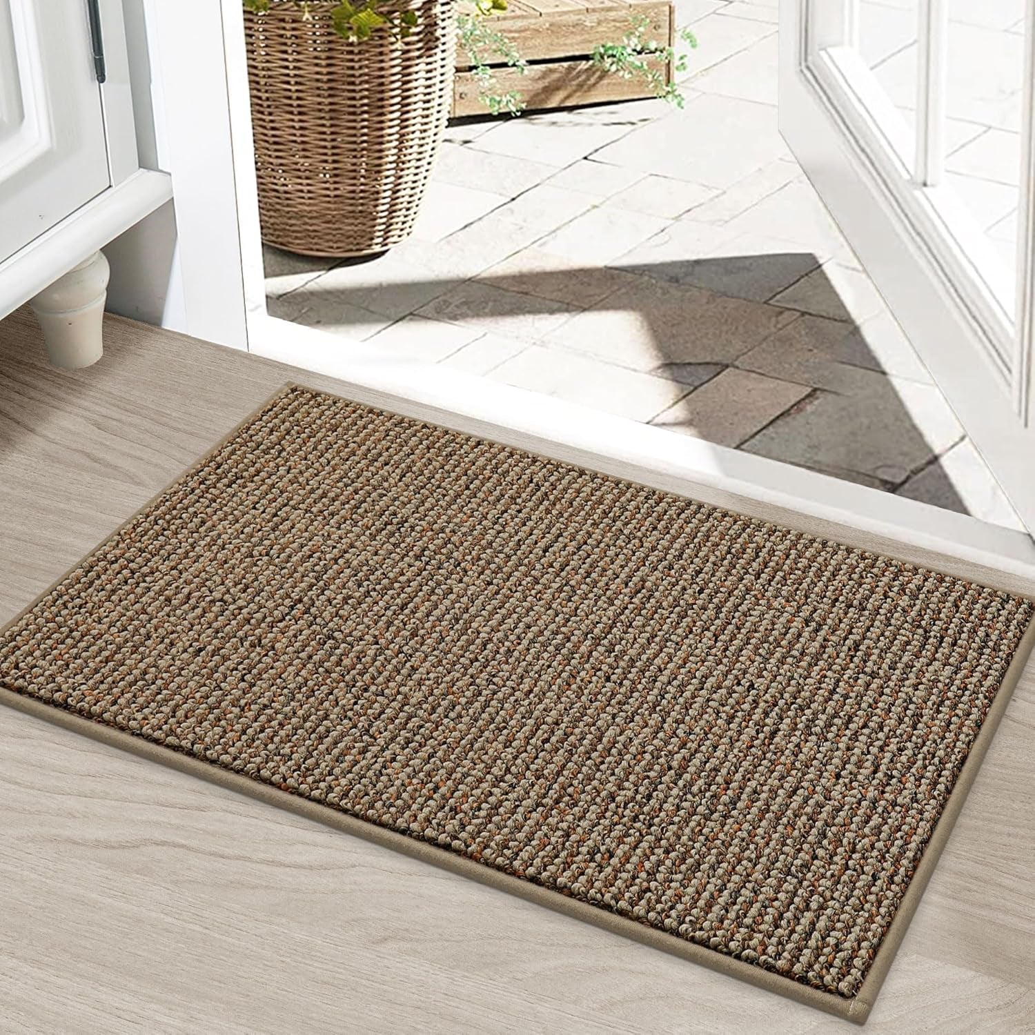 Dirt Trapper Door Mat 20" X 32", Non-Slip Washable Doormats Entrance Mat, Dirt Resistant and Absorbent Welcome Mat, Low Profile Floor Mats for Front Back Door and Entryway, Beige