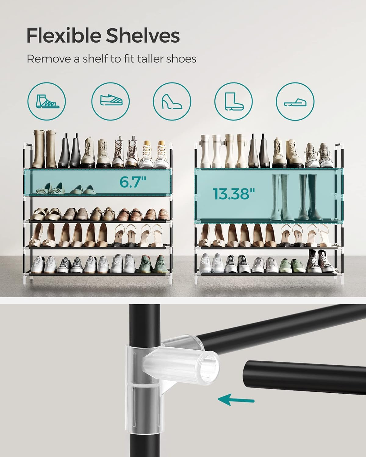 5-Tier Shoe Rack, Shoe Storage for Hallway Closet, Slim and Space-Saving, Metal Frame, Non-Woven Fabric Shelves, Black ULSH55H