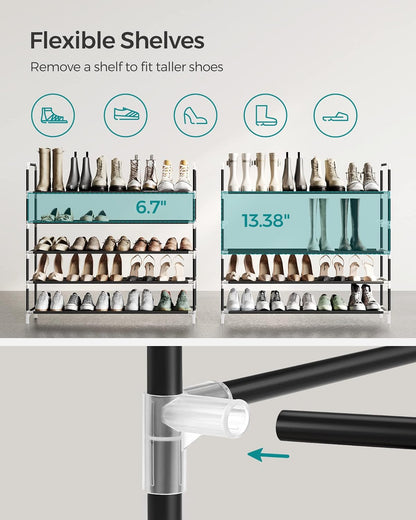 5-Tier Shoe Rack, Shoe Storage for Hallway Closet, Slim and Space-Saving, Metal Frame, Non-Woven Fabric Shelves, Black ULSH55H