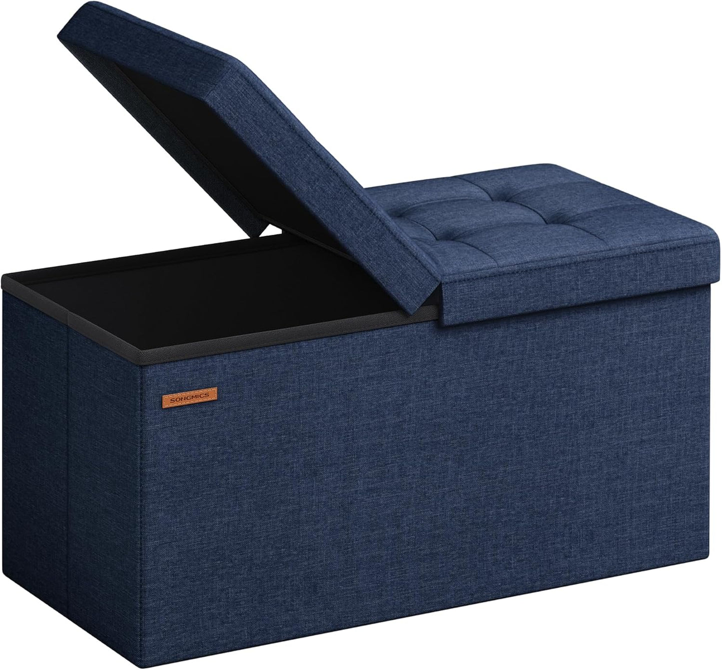 Mazie Collection - 43 Inches Storage Ottoman, Foldable Storage Bench with Flipping Lid, 660 Lb Load Capacity, for Entryway, Living Room, Bedroom, Midnight Blue ULSF076Q02