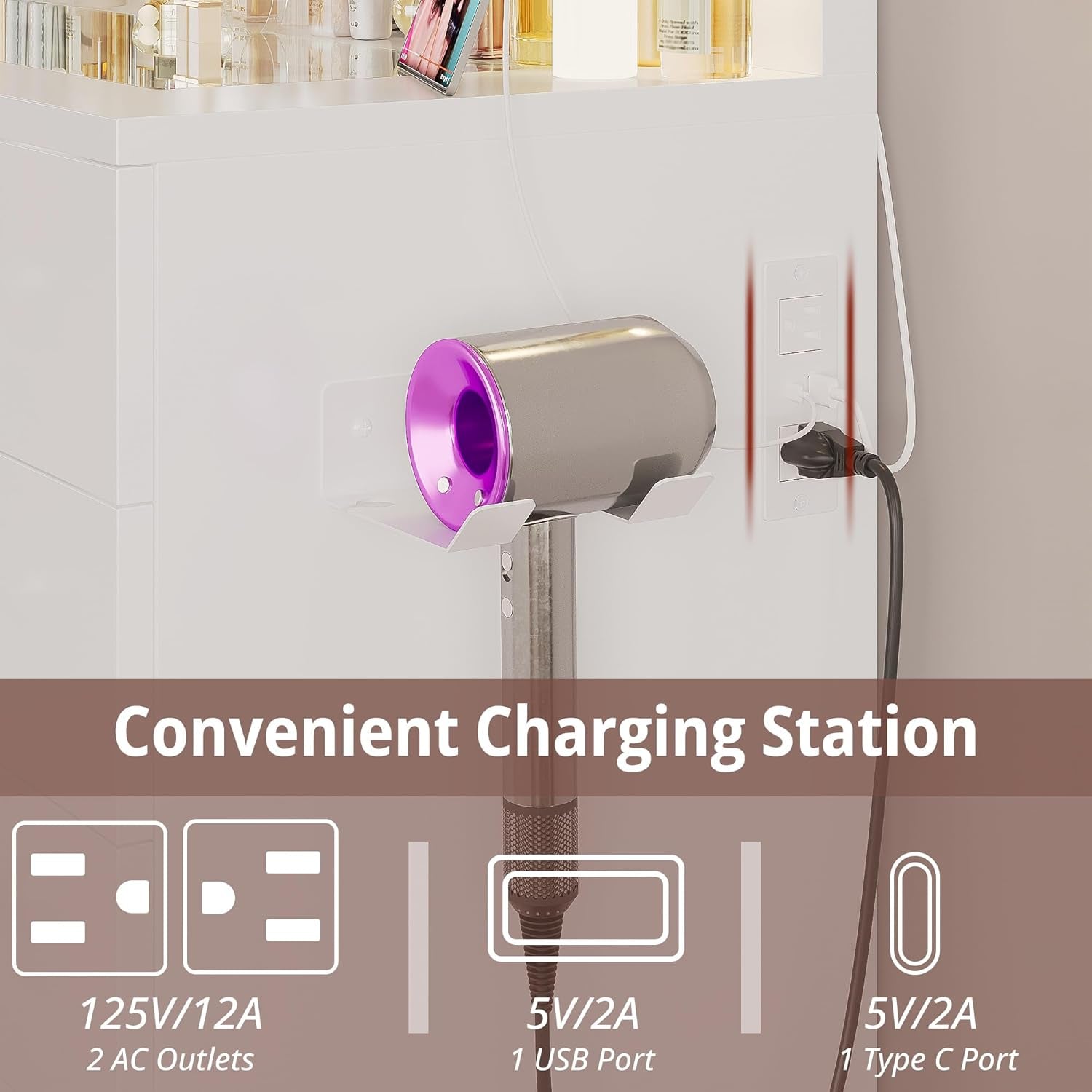 46'' Makeup Vanity Set with LED Mirror & Power Outlet - 11 Drawers, Glass Top, Dressing Table with Storage Bench for Bedroom, 3 Lighting Color Adjustable, White