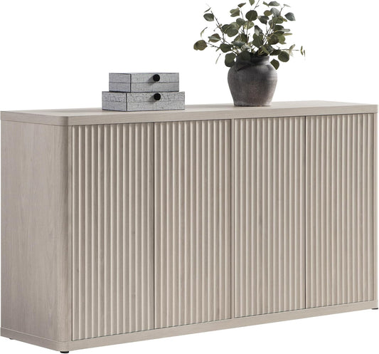 Buffet Cabinet with Storage Accent Sideboard with 4 Doors 66.3" Wide Fluted Credenza Modern Buffet Table Media Console Cabinet Entryway Cabinets for Living Room Kitchen Dining Room Hallway