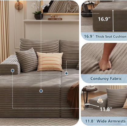 75" Oversized Double Chaise Lounges Indoor, Upholstered Corduroy Oversized Chaise Lounge Chair, Modern Sleeper Loveseat Chair Boneless Cloud Couch for Living Room Bedroom Reading (Camel)