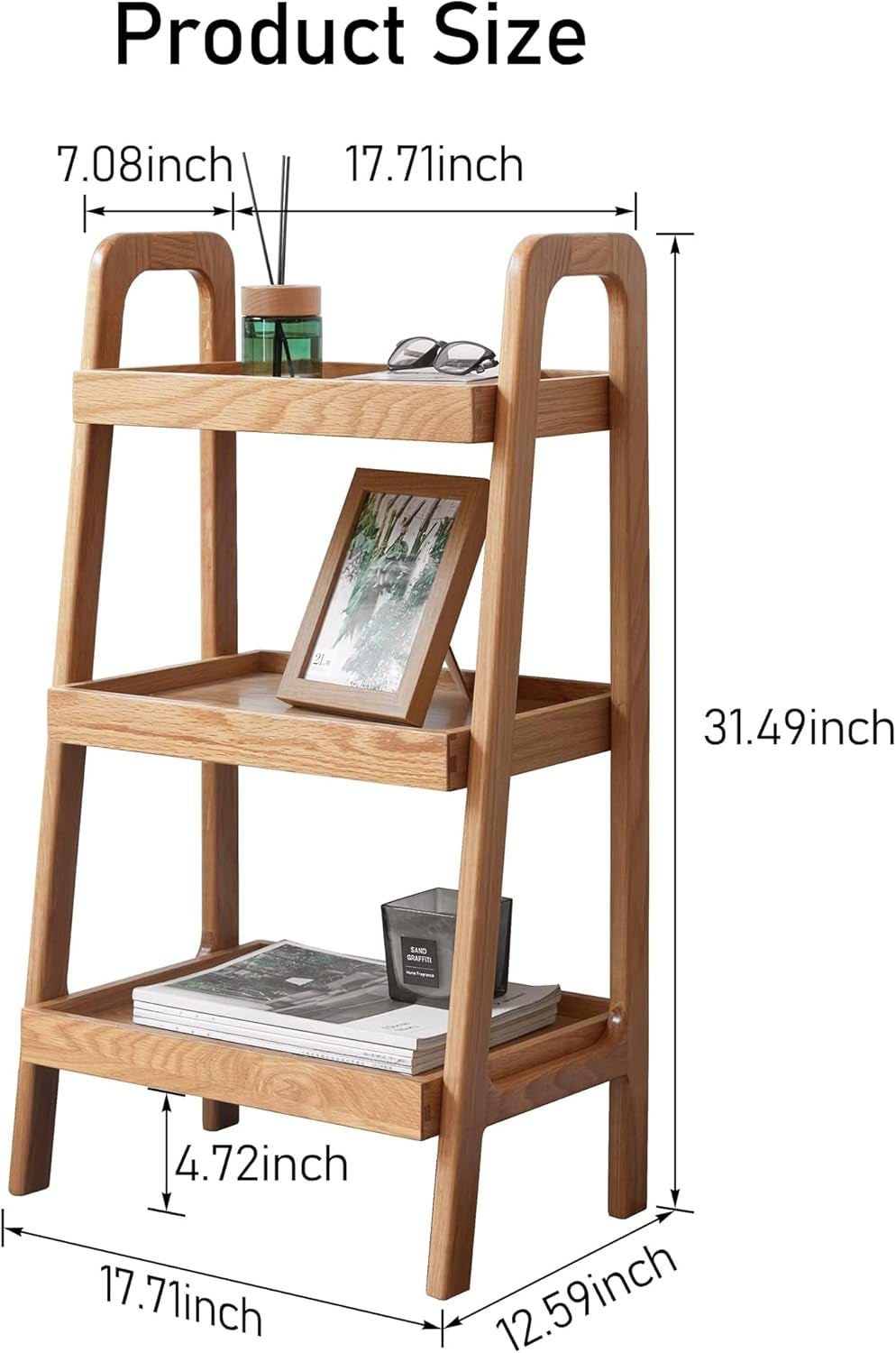 100% Solid Oak Sofa Table - Versatile Design Narrow End Table with 3-Tier Open Storage for Living Room, Bedroom, or Small Spaces - Ladder Shelf for Study (Natural)