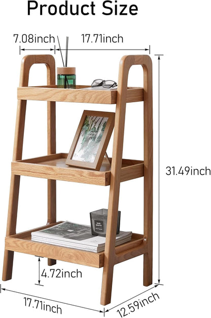 100% Solid Oak Sofa Table - Versatile Design Narrow End Table with 3-Tier Open Storage for Living Room, Bedroom, or Small Spaces - Ladder Shelf for Study (Natural)