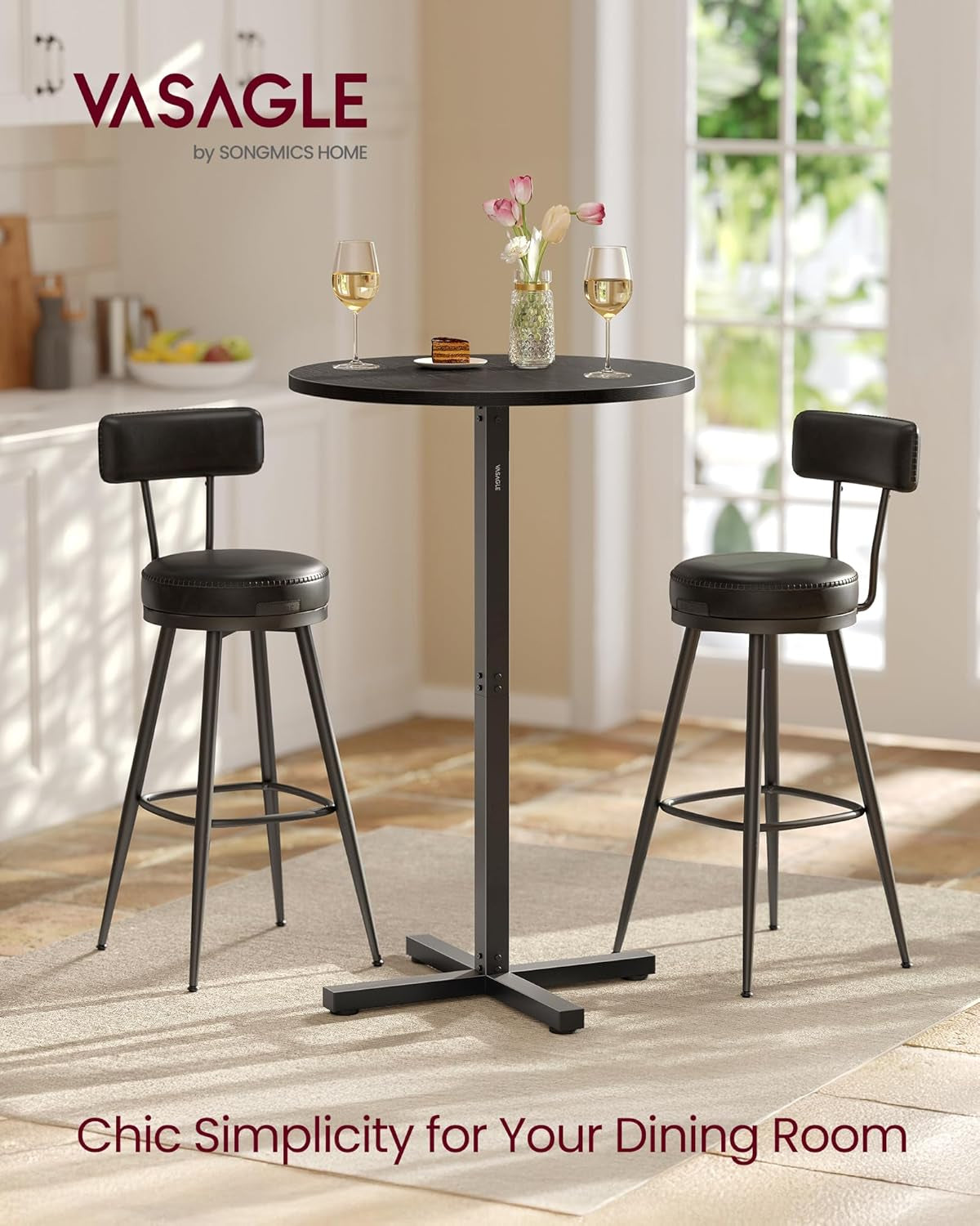 round Cocktail Table, High Top Bar Pub Table with Metal Frame and Cross Base, for 2-3 People, Modern, Easy to Assemble, 23.6 X 23.6 Inches, Ebony Black ULBT361B01V1