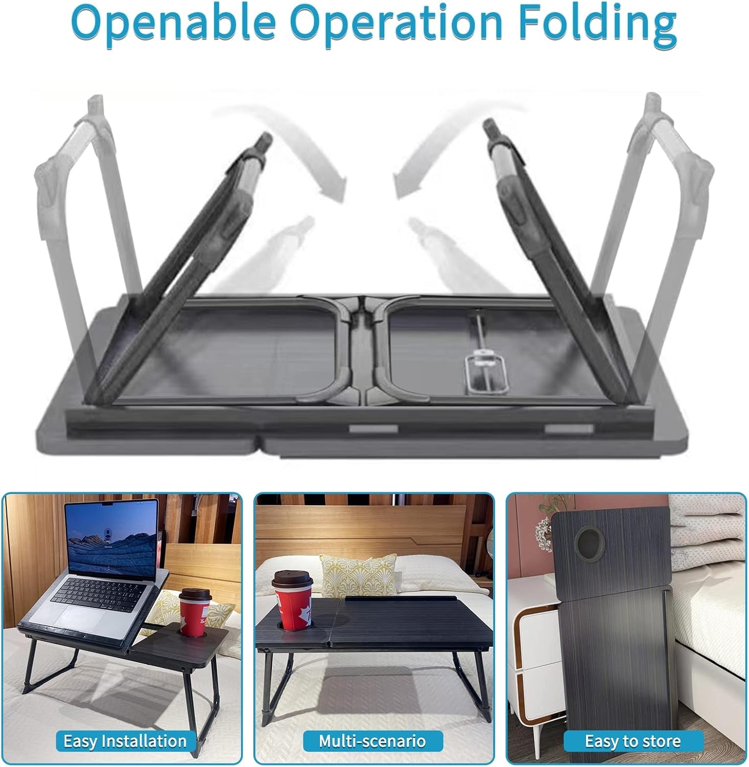 Laptop Desk for Bed or Couch, Lap Desk, Woking in Bed Desk, Home Office Desks, Breakfast Tray, Desk with Cup Holder, Watching Movies in Bed, Laptop Stand for Bed, Fordable Legs Desk (Black)