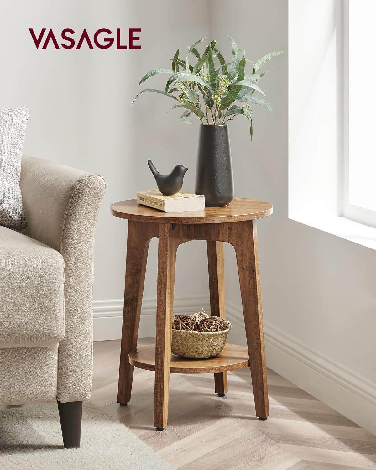 Side Table, Small round End Table with Lower Shelf, Nightstand for Small Spaces, Living Room, Bedroom, Smoky Gray ULET283T68