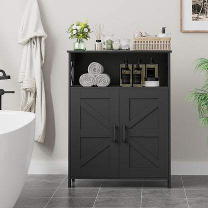 Farmhouse Bathroom Storage Cabinet with 2 Doors, Toilet Paper Cabinet with Adjustable Shelves, Small Bathroom Cabinet for Kitchen/Laundry/Living Room, 11.8 X 23.6 X 31.5 Inches, Black