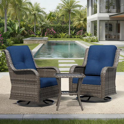 3 Piece Wicker Patio Furniture Set, Outdoor Swivel Rocker Patio Chairs with High Back, Deep Seating, Wide Armrest, Thickened Cushions, Outdoor Furniture for Deck, Porch Use
