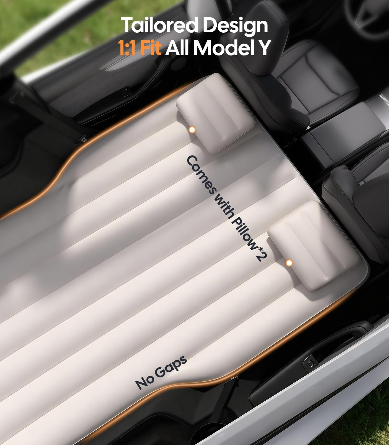 2026 Upgrade Air Mattress for Tesla Model Y [Click Self-Inflate, Home-Level Comfort] USB-C Charging Built-In Air Pump & Ergonomic Design with 2 Pillow, Camping for Tesla Model Y 2020-2026