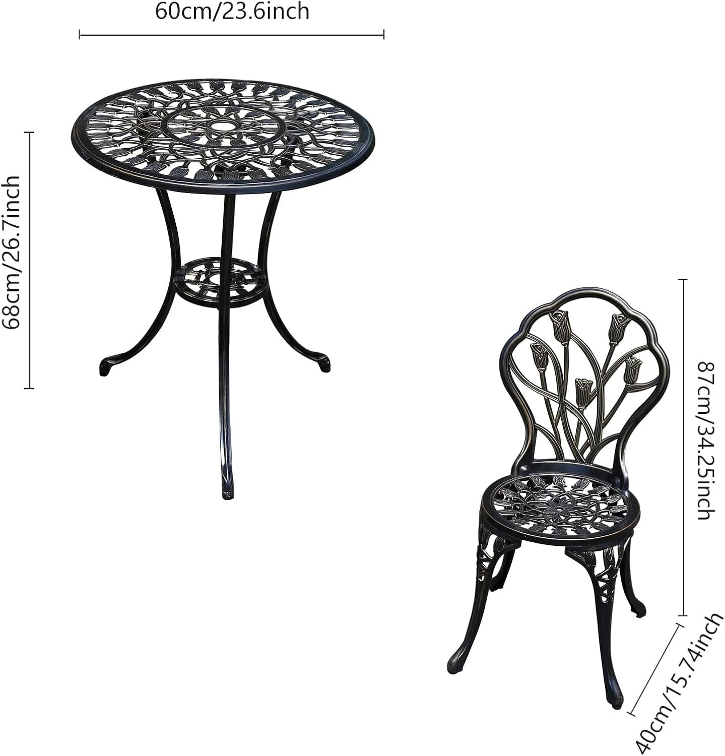 Patio Bistro Set.Rust-Resistant Cast Aluminum Bistro Table Set with Umbrella Hole for Backyard (Tulip Copper)