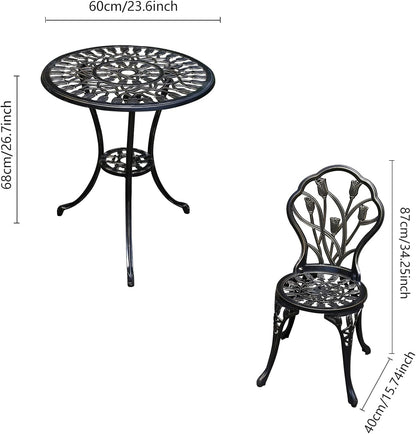 Patio Bistro Set.Rust-Resistant Cast Aluminum Bistro Table Set with Umbrella Hole for Backyard (Tulip Copper)